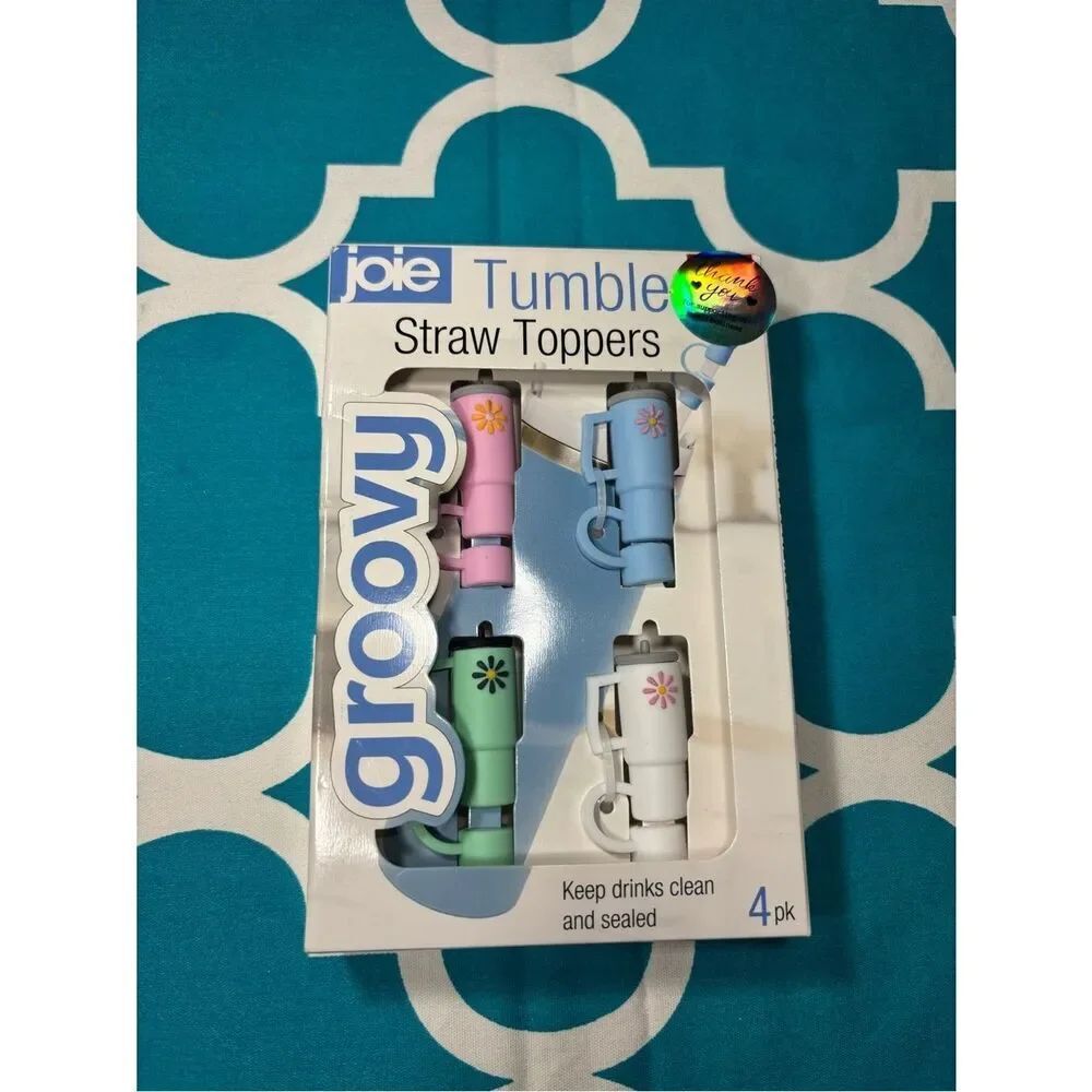 New Joie Groovy Tumbler Straw Toppers - Pastel Pink, Blue, Green, White